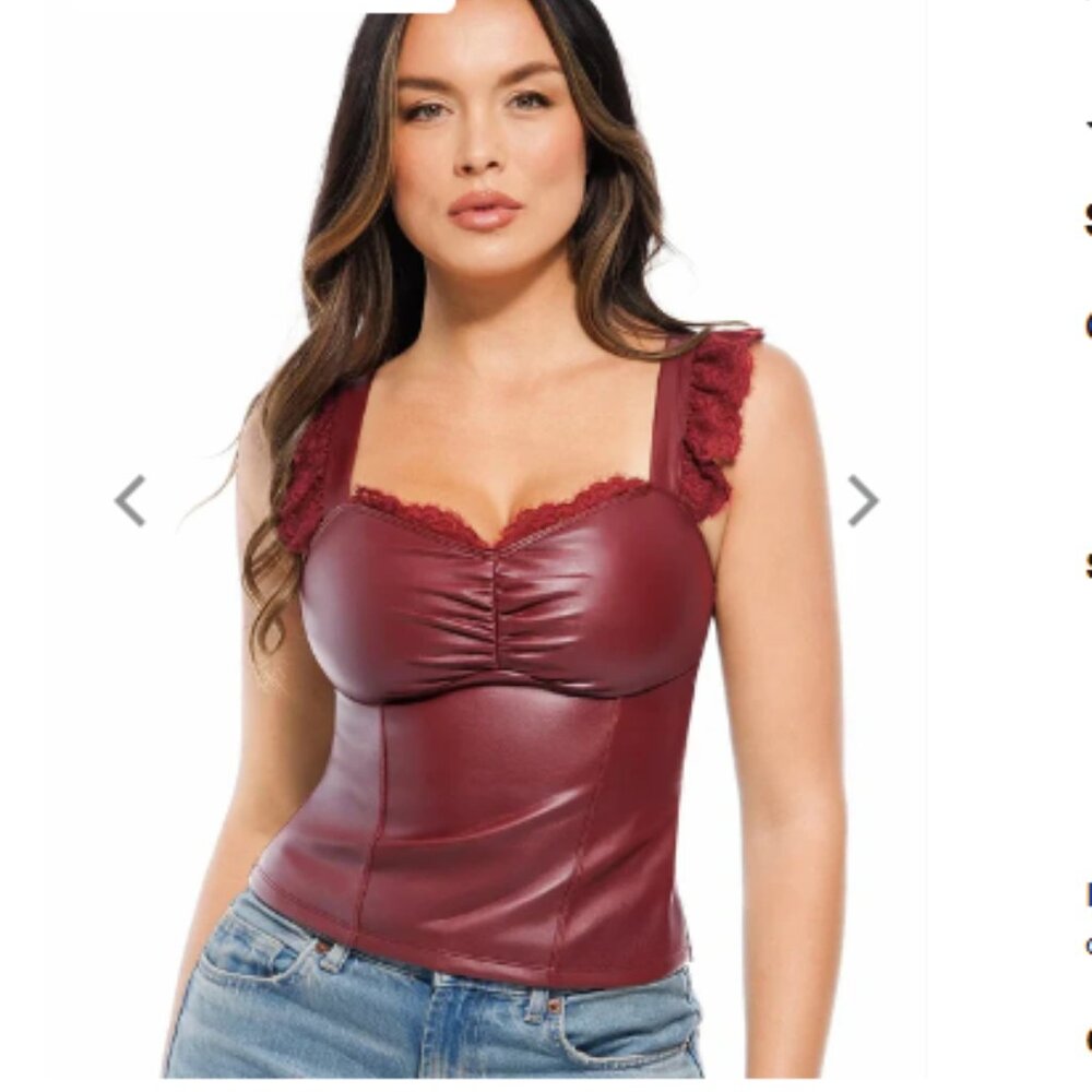 Popilush Lace Trim Sculpting Camisole Top - Faux Leather Shapewear Going Out Top